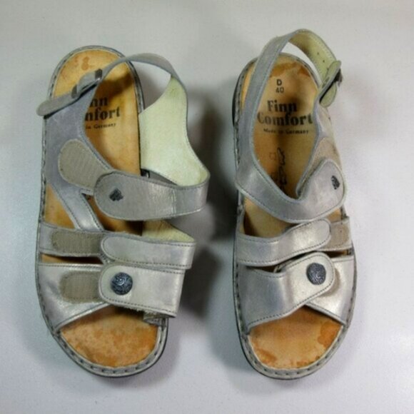 Finn Comfort womens silver Gomera metallic strappy slingback sandals 9.5 40 D - Picture 3 of 6